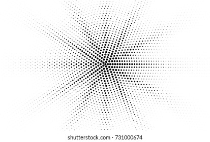 Comic black dotted gradient halftone pop art retro style design on white background. Monochrome shine star or sun.