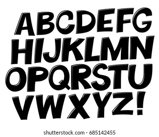 Comic Black And White Alphabet.  Vector Set. Comic Text. Comics Book Font.