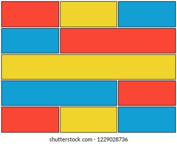 Comic blank colorful composition with yellow red and blue frames. Vector illustration