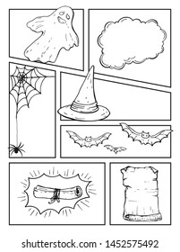Comic blank layout template Halloween background