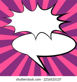 Comic Blank Speech Bubble With Copy Space And Colorful Doodles. Design Of Empty Template In Explosion Framework Representing Social Media Messaging And Connecting.