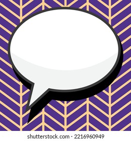 Comic Blank Speech Bubble With Copy Space Over Circular Color Background Design. Empty Template In Explosion Framework Representing Advertisement And Promoting Business.