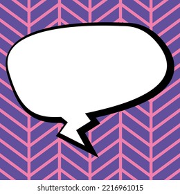 Comic Blank Speech Bubble With Copy Space Over Circular Color Background Design. Empty Template In Explosion Framework Representing Advertisement And Promoting Business.