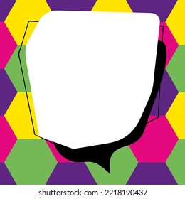 Comic Blank Speech Bubble With Copy Space Over Circular Color Background Design. Empty Template In Explosion Framework Representing Advertisement And Promoting Business.