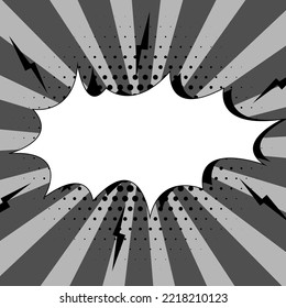Comic Blank Speech Bubble With Copy Space And Colorful Doodles. Design Of Empty Template In Explosion Framework Representing Social Media Messaging And Connecting.