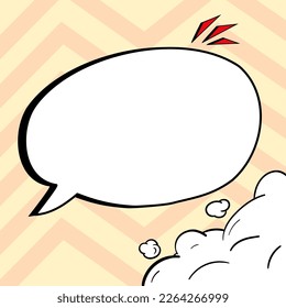 Comic Blank Speech Bubble With Copy Space And Colorful Doodles. Design Of Empty Template In Explosion Framework Representing Social Media Messaging And Connecting.