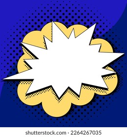 Comic Blank Speech Bubble With Copy Space Over Color Background Design. Empty Template In Explosion Framework Representing Advertisement And Promoting Business.
