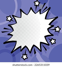 Burbuja del discurso en blanco cómico con espacio para copias y garabatos coloridos. Diseño De Plantilla Vacía En El Marco De Explosión Que Representa La Mensajería Y Conexión De Medios Sociales.