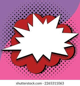 Comic Blank Speech Bubble With Copy Space Over Color Background Design. Empty Template In Explosion Framework Representing Advertisement And Promoting Business.