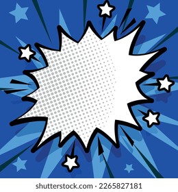 Comic Blank Speech Bubble With Copy Space And Colorful Doodles. Design Of Empty Template In Explosion Framework Representing Social Media Messaging And Connecting.