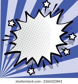 Comic Blank Speech Bubble With Copy Space And Colorful Doodles. Design Of Empty Template In Explosion Framework Representing Social Media Messaging And Connecting.