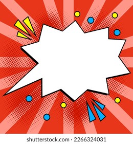 Comic Blank Speech Bubble With Copy Space And Colorful Doodles. Design Of Empty Template In Explosion Framework Representing Social Media Messaging And Connecting.