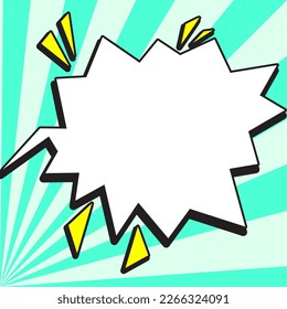 Comic Blank Speech Bubble With Copy Space And Colorful Doodles. Design Of Empty Template In Explosion Framework Representing Social Media Messaging And Connecting.