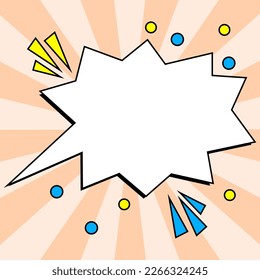 Comic Blank Speech Bubble With Copy Space And Colorful Doodles. Design Of Empty Template In Explosion Framework Representing Social Media Messaging And Connecting.