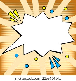 Comic Blank Speech Bubble With Copy Space Over Color Background Design. Empty Template In Explosion Framework Representing Advertisement And Promoting Business.