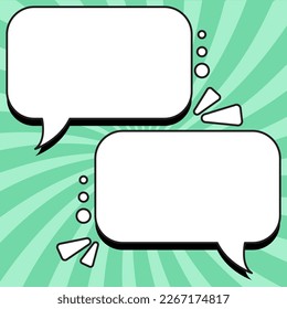Comic Blank Speech Bubble With Copy Space Over Color Background Design. Empty Template In Explosion Framework Representing Advertisement And Promoting Business.