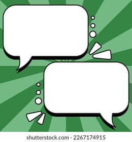 Comic Blank Speech Bubble With Copy Space Over Color Background Design. Empty Template In Explosion Framework Representing Advertisement And Promoting Business.