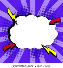 Comic Blank Speech Bubble With Copy Space Over Color Background Design. Empty Template In Explosion Framework Representing Advertisement And Promoting Business.