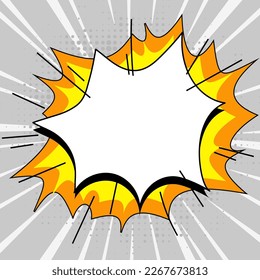 Comic Blank Speech Bubble With Copy Space Over Color Background Design. Empty Template In Explosion Framework Representing Fancy Add and Attractive Message.