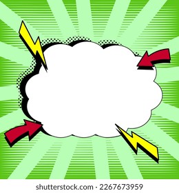 Comic Blank Speech Bubble With Copy Space And Colorful Doodles. Design Of Empty Template In Explosion Framework Representing Social Media Messaging And Connecting.