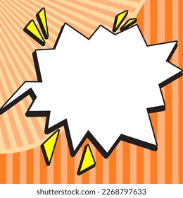 Comic Blank Speech Bubble With Copy Space And Colorful Doodles. Design Of Empty Template In Explosion Framework Representing Social Media Messaging And Connecting.