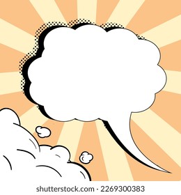 Comic Blank Speech Bubble With Copy Space And Colorful Doodles. Design Of Empty Template In Explosion Framework Representing Social Media Messaging And Connecting.