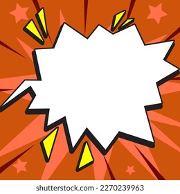 Comic Blank Speech Bubble With Copy Space Over Color Background Design. Empty Template In Explosion Framework Representing Advertisement And Promoting Business.
