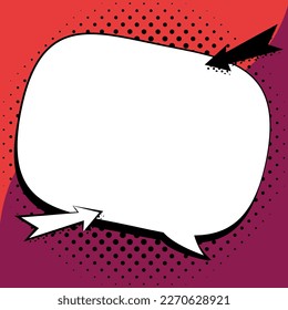 Comic Blank Speech Bubble With Copy Space Over Color Background Design. Empty Template In Explosion Framework Representing Advertisement And Promoting Business.