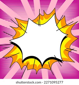 Comic Blank Speech Bubble With Copy Space Over Color Background Design. Empty Template In Explosion Framework Representing Fancy Add and Attractive Message.