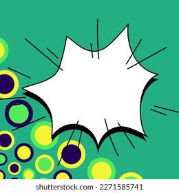 Comic Blank Speech Bubble With Copy Space And Colorful Doodles. Design Of Empty Template In Explosion Framework Representing Social Media Messaging And Connecting.