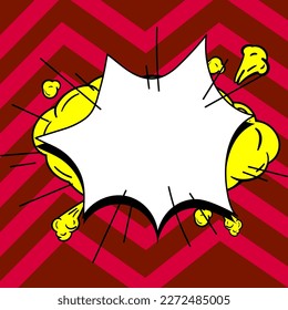 Comic Blank Speech Bubble With Copy Space And Colorful Doodles. Design Of Empty Template In Explosion Framework Representing Social Media Messaging And Connecting.