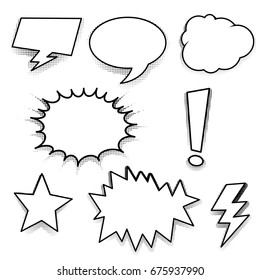 Comic blank speech bubbles and talk bubbles set. Black and White Collection