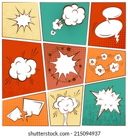 Comic blank text speech bubbles in pop art style set vector illustration