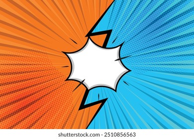 Comic blank text speech bubbles in pop art style blue and orange background