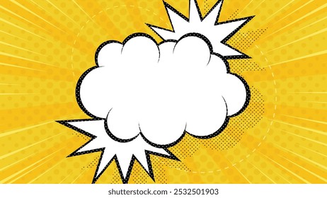 Comic blank text speech bubbles in yellow color with pop art style vector illustration halftone background.