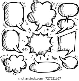 Comic blank text speech bubbles in doodle style