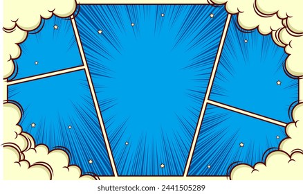 Comic blue background with cloud frame