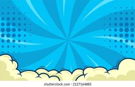 Comic blue background with cloud illustration