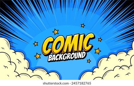 Comic blue background with cloud and star illustration