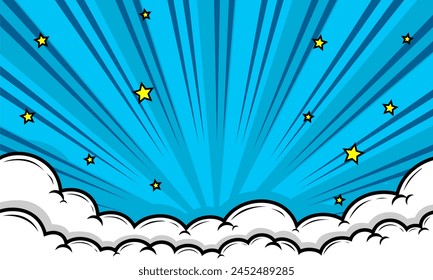 Comic blue background with cloud and stars