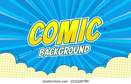 Comic blue background design template with cloud