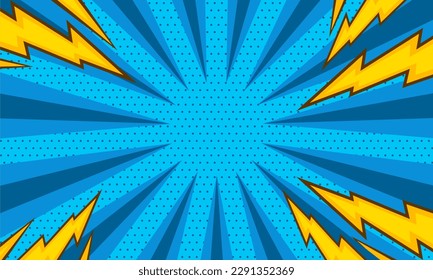 Comic blue background with thunder illustration