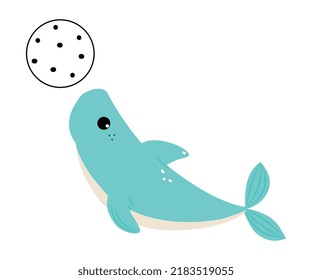 Comic Blue Shark as Marine Animal Playing Ball in the Ocean Vector Illustration