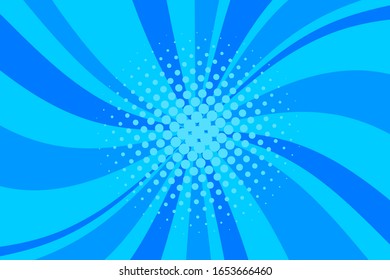 Comicblauer Sonnenblendhintergrund. Retro-Comic-Hintergrund im Pop-Art-Stil. Vintage Halftone Vektorillustration Illustration. Layout Retro Cartoon Vorlage. Blauer Superheldeneffekt des Comics