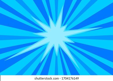 Comicblauer Sonnenblendhintergrund. Retro-Comic-Hintergrund im Pop-Art-Stil. Vintage Halftone Vektorillustration Illustration. Layout Retro Cartoon Vorlage. Blauer Superheldeneffekt des Comics