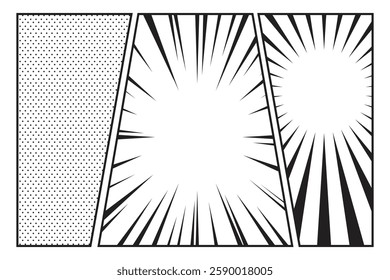 Comic book 3 slide, anime manga storyboard style, frame retro cartoon, black and white comic template