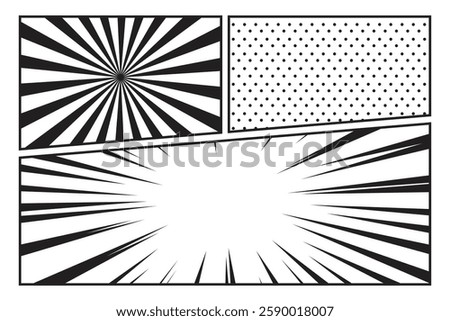 Comic book 3 slide, anime manga storyboard style, frame retro cartoon, black and white comic template