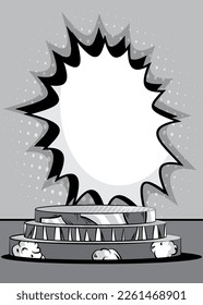 Comic Book abstract podium stage platform. Comics product scene pedestal for mockup presentation. Vector illustration vintage texture, background.