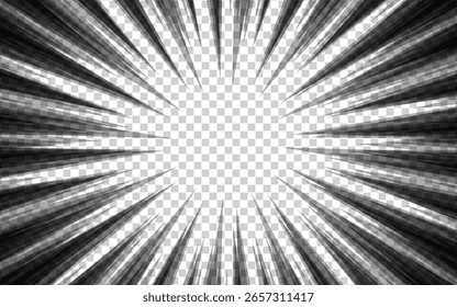 Comic book action line. Speed ​​line manga frame. Black and white retro vector illustration.