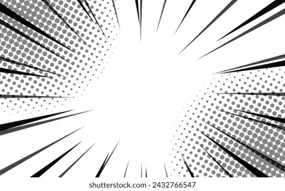 Comic book action lines background. Manga speed frames, superhero action. Black and white vector retro illustration